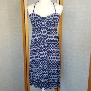 Skye Demi Bandeau Dress Size Large Built-in Bra Stretch Knit Halter Tie Indigo